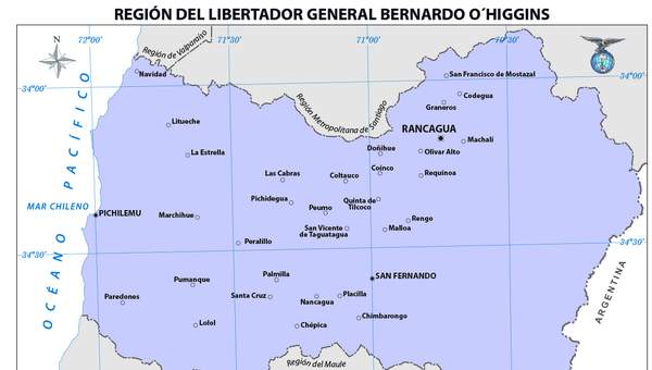 Mapa región del Libertador Bernardo Ohiggins (color)