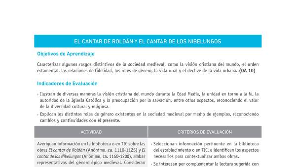 Evaluación Programas - HI07 - OA10 - U3 -  EL CANTAR DE ROLDÁN Y EL CANTAR DE LOS NIBELUNGOS