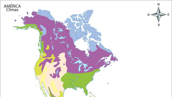 Mapa con los climas de América a color