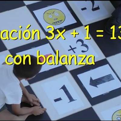 Ecuación 3x - 1 = 13 con balanza