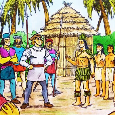 Encuentro de Cristóbal Colón con nativos
