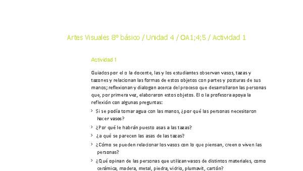Artes Visuales 8° básico-Unidad 4-OA1;4;5-Actividad 1