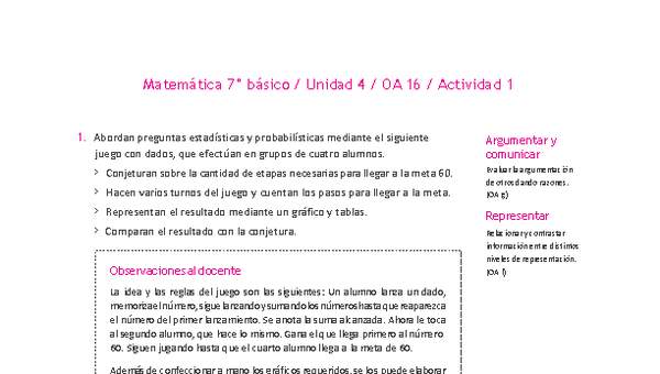 Matemática 7° básico -Unidad 4-OA 16-Actividad 1