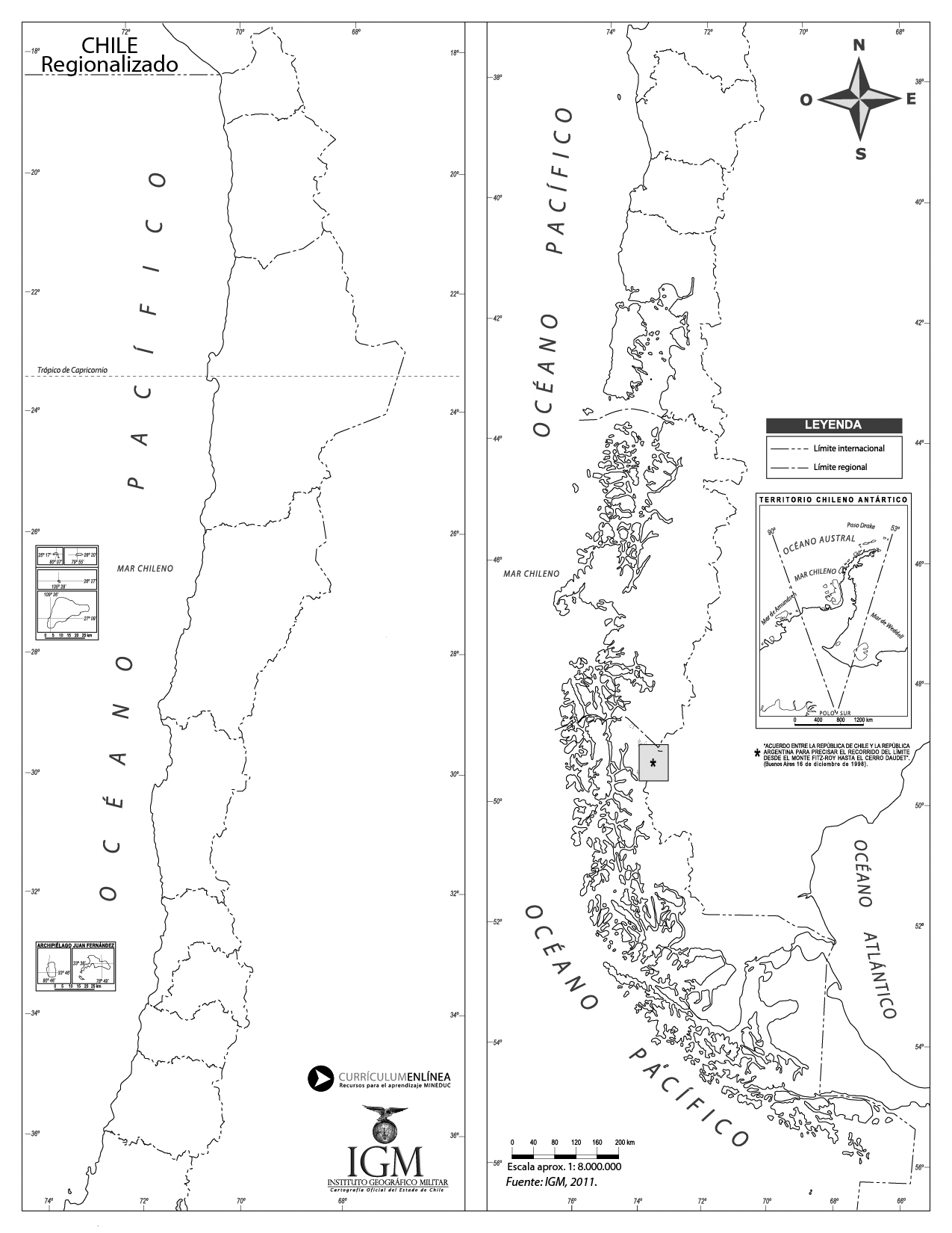 Mapa Chile regionalizado mudo - Currículum en línea ...
